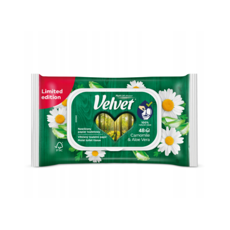 VELVET NAWILŻANY PAPIER TOALETOWY RUMIANEK I ALOES 42 SZTUKI
