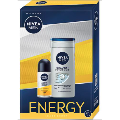NIVEA ZESTAW PREZENTOWY MĘSKI SILVER ENERGY - ŻEL POD PRYSZNIC 250ML + DEO ROLL-ON