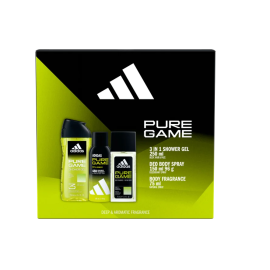 ADIDAS PURE GAME ZESTAW PREZENTOWY PIELĘGNACYJNY DEZODORANT PERFUMOWANY75ML+DEZODORANT150ML+ŻEL POD PRYSZNIC 250ML