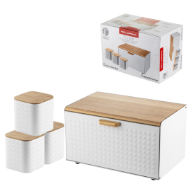 FLORINA CUBE ZESTAW 4 ELEMENTOWY CHLEBAK 35,5X23,5X21CM W ZESTAWIE Z 3 POJEMNIKAMI NA ARTYKUŁY SYPKIE BIAŁY