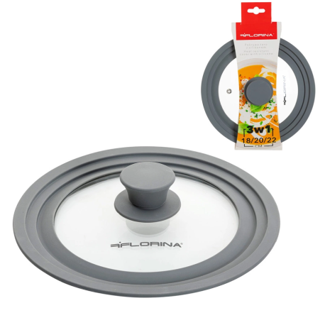 FLORINA POKRYWA SZKŁO ŻAROODPORNE 3W1 18/20/22CM Z SILIKONEM