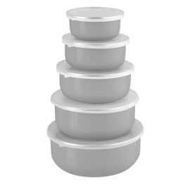 FLORINA POJEMNIKI EMALIOWANE Z POKRYWKĄ GŁADKIE 10-18CM KOMPLET 5 POJEMNIKÓW