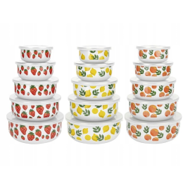 FLORINA POJEMNIKI EMALIOWANE Z POKRYWKĄ OWOCKI 10-18CM KOMPLET 5 POJEMNIKÓW