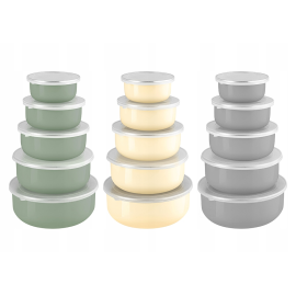 FLORINA POJEMNIKI EMALIOWANE Z POKRYWKĄ GŁADKIE 10-18CM KOMPLET 5 POJEMNIKÓW