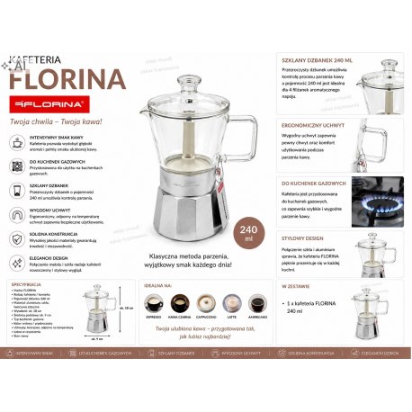FLORINA KAWIARKA DO ESPRESSO SZKLANA LUMIRA NA 6FILIŻ INDUKCJA